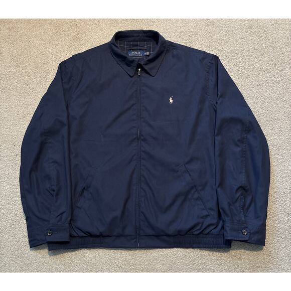 Polo Ralph Lauren Blue Navy Harrington Plaid Lined Full Zip Jacket Size XXL - Picture 1 of 13